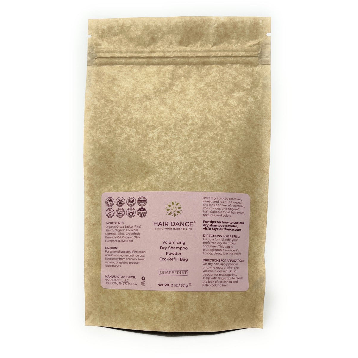 Volumizing Dry Shampoo Eco-Refill Bag in Grapefruit (2 oz) - Organic Ingredients